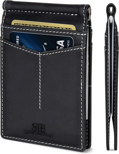 Serman Brand RFID billetera de bloqueo Slim Bifold – cuero genuino minimalista bolsillo frontal carteras para hombres con clip para dinero, cartera