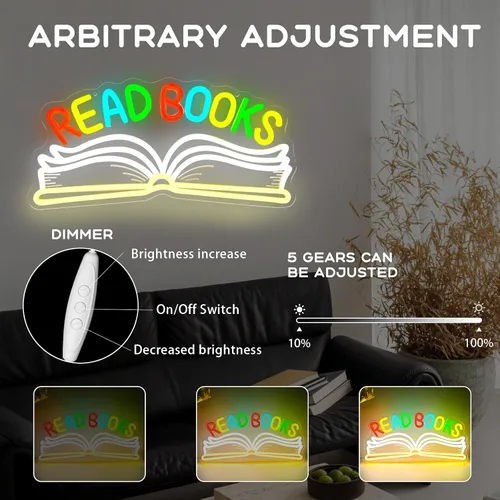 Miniatura 6 de Read Books - Letrero de neón para decoración de pared, libro de lectura regulable LED, letrero de luz de neón para arte, positivo, dormitorio
