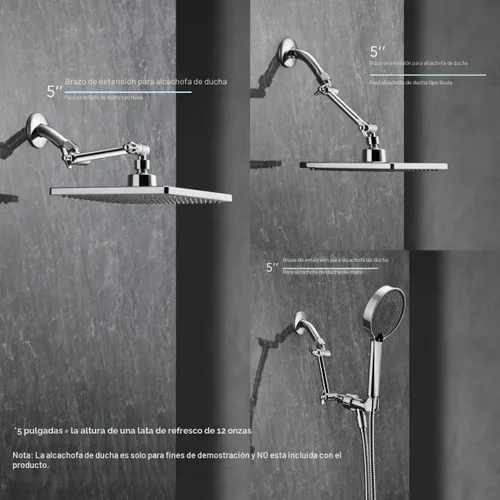 Miniatura 2 de Brazo de extensión para cabezal de ducha ajustable de 5 pulgadas, con tornillo de fijación con seguro, de latón cromado con ángulo ajustable