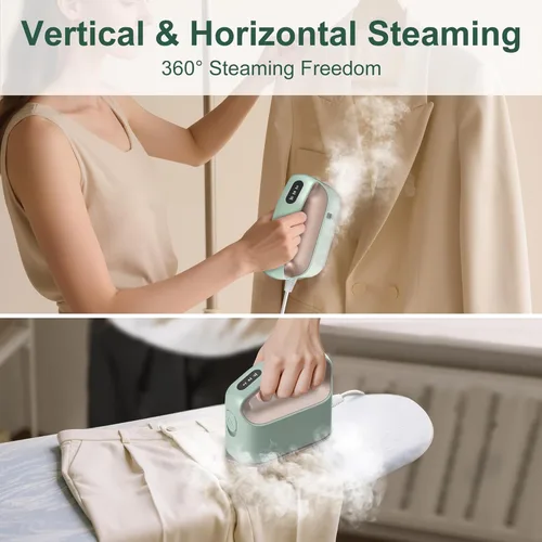 Miniatura 5 de Newbealer Plancha de vapor inteligente para ropa, 1200 W, turboalimentada de grado profesional, 3 modos de vapor y 3 modos de calor seco, Verde menta
