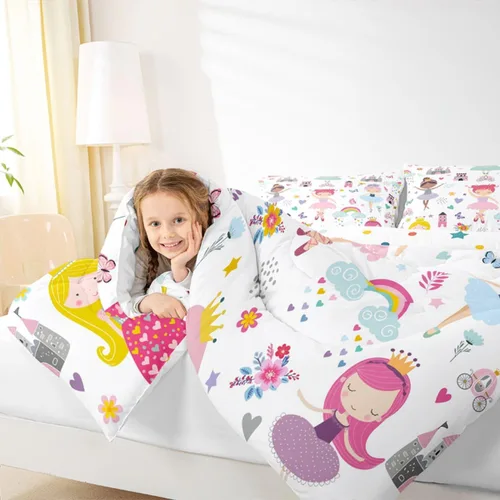 Miniatura 5 de Juego de Edredón de Princesa de Ballet para Niñas Tamaño Individual, Juego de Ropa de Cama de Castillo Arcoíris Kawaii Flores Lindas Mariquita Multi