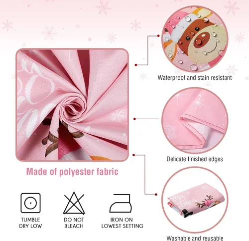 Miniatura 3 de Tiamon Mantel de Navidad rosa de 60 x 84 pulgadas para mesa rectangular, tela lavable a prueba de agua, cubierta de muñeco de nieve y Papá Noel