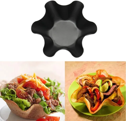 Miniatura 8 de EKDJKK Moldes para hacer ensaladas de taco, 4 paquetes de tazones antiadherentes de acero al carbono para hornear, para tortillas, moldes