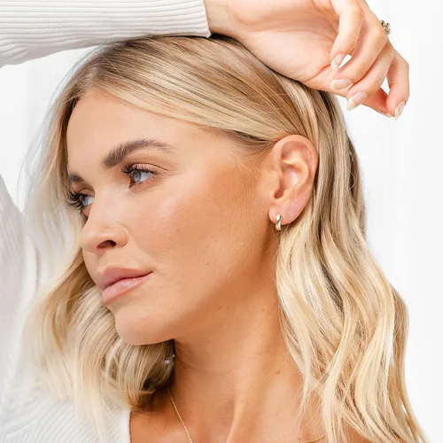 Miniatura 2 de PAVOI Aretes de broquel tipo miniarracadas de plata de ley 925, chapados en oro de 14 quilates, con poste, ultragrueso, para mujer