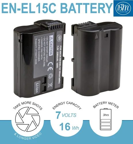 Miniatura 2 de BM Premium Paquete de 2 baterías EN-EL15C y cargador de batería LCD de doble bahía para Nikon Zf, ZR, Z5, Z5 II, Z6, Z6 III, Z7, Z7II, Z8, D780
