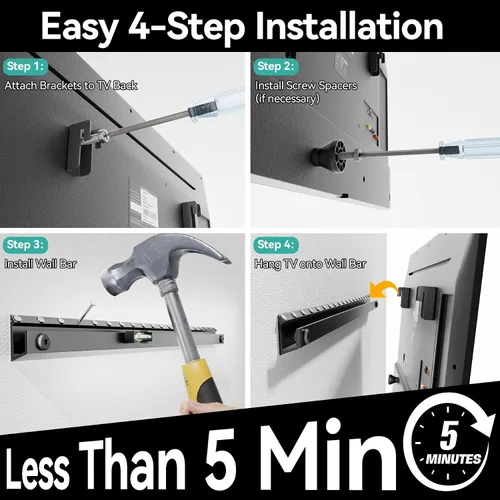 Miniatura 5 de Auoace Soporte de pared para TV sin taladro para televisores de 22 a 55 pulgadas, soporte de TV inteligente para pared con inclinación de hasta 5°