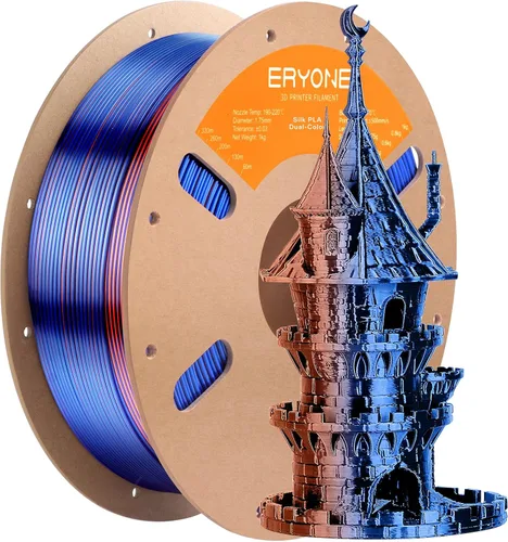 Miniatura 62 de ERYONE Filamento de ácido poliláctico (PLA) de seda bicolor para impresora 3D, de 1.75 mm +/- 0.03 mm, carrete de cartón de 1 kg (2.2 libras)