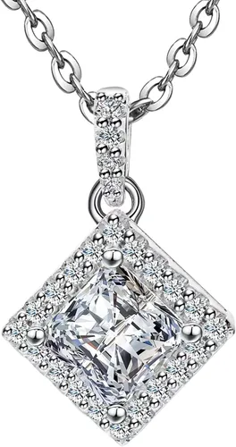 Collar con colgante de moissanita para mujer 1 CT2CT925 de plata de ley con diamante de corte princesa color D VVS1 chapado en oro blanco de 18