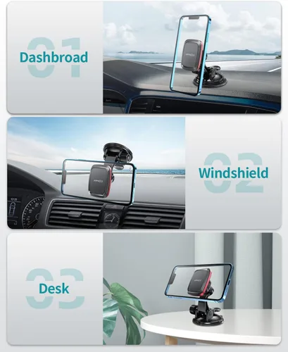 Miniatura 3 de APPS2Car Soporte magnético para teléfono de automóvil con brazo ajustable y 6 imanes fuertes, soporte universal para salpicadero, parabrisas