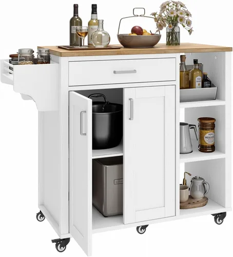 Miniatura 9 de YITAHOME Carrito de isla de cocina rodante de 37 pulgadas con almacenamiento, isla de bloque de carnicero sobre ruedas, carritos de almacenamiento