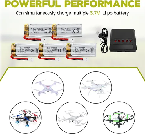 Miniatura 4 de 3.7 V 500 mAh 25C Li/5 en 1 Cargador de batería para H31 H37 H6D Hubsan X4 FPV H107C H107D H107L H107P H108 JXD392 JXD388 JXD385 UDI U816A MA X5C