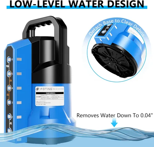 Miniatura 5 de FOTING Bomba de sumidero 3/4HP Bomba de agua sumergible automática de 4 modos, 2400 GPH termoplástica eléctrica portátil bomba de agua