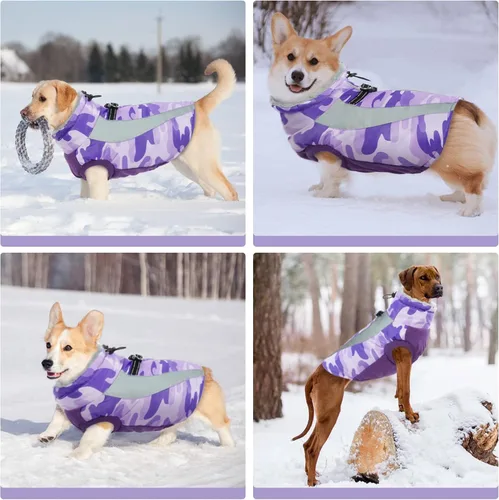 Miniatura 6 de FUAMEY Chaquetas de invierno para perros grandes, abrigo para perros con arnés incorporado, trajes de nieve impermeables para perros, cálido abrigo