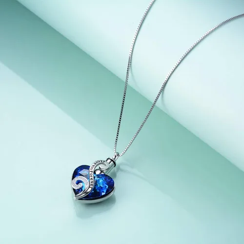 Miniatura 2 de AOBOCO - Collar con dije de urna en plata esterlina 925 con forma de corazón para cenizas con cristal de Swarovski joyería conmemorativa