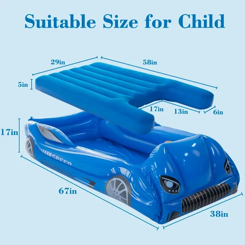 Miniatura 6 de Colchón de Aire para Niños Inflable Cama de Viaje para Niños Pequeños con Lados, Almohadilla para Dormir de Cuna, Azul Azul Oscuro
