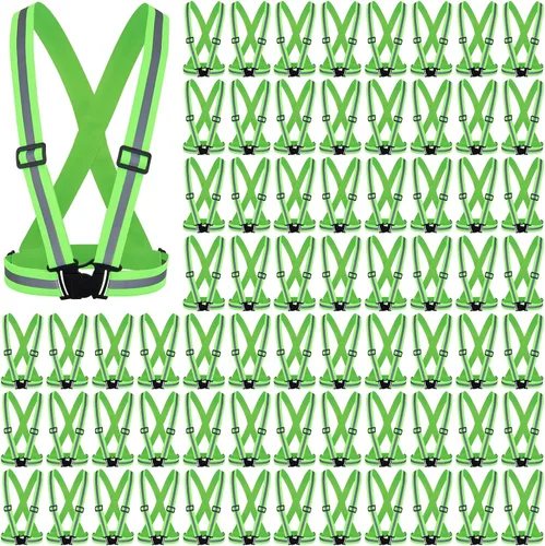 Miniatura 10 de Hercicy 20 chalecos reflectantes de alta visibilidad, correas ajustables para equipo de correr, reflector ligero para construcción (negro)
