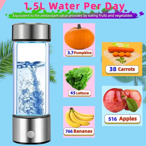 Miniatura 6 de Generador de botellas de agua de hidrógeno, paquete de 2 unidades 2025 w SPE/PEM Tech, ionizador de agua hidrogenado portátil, máquina de agua