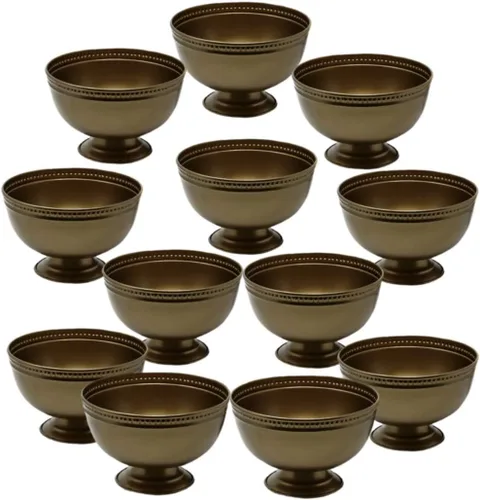 Serene Spaces Living Cuenco de pedestal de hierro dorado antiguo, cuenco con pies versátiles, juego de 12, mide 5 pulgadas de alto y 8 pulgadas de