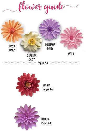 Miniatura 6 de Kit de plantillas de papel de margarita, dalia, zinnia y aster, plantillas de hojas de 5 a 18 pulgadas, libro de instrucciones incluido para flores