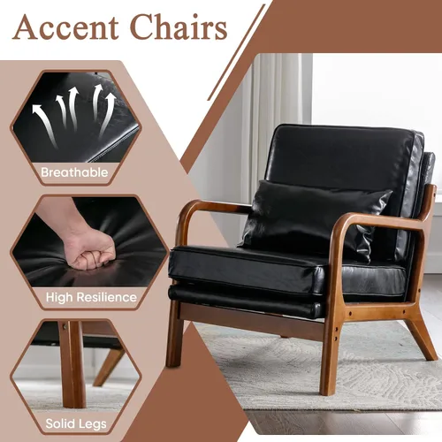 Miniatura 8 de Deolme Silla de Acento Moderna de Mediados de Siglo para Sala de Estar - Cómoda Silla con Brazo de Madera Maciza con Almohada Lumbar, Silla Lateral