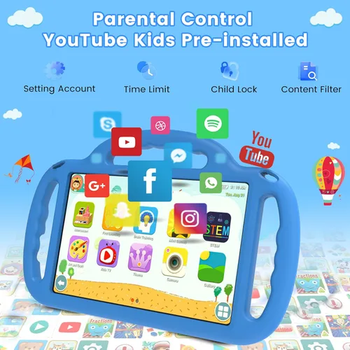 Miniatura 3 de Tablet para niños Henadigi, tablet Android 15, 12 GB RAM 64 GB ROM 1 TB de expansión, pantalla táctil FHD de 10 pulgadas 1280x808, cámara dual Azul
