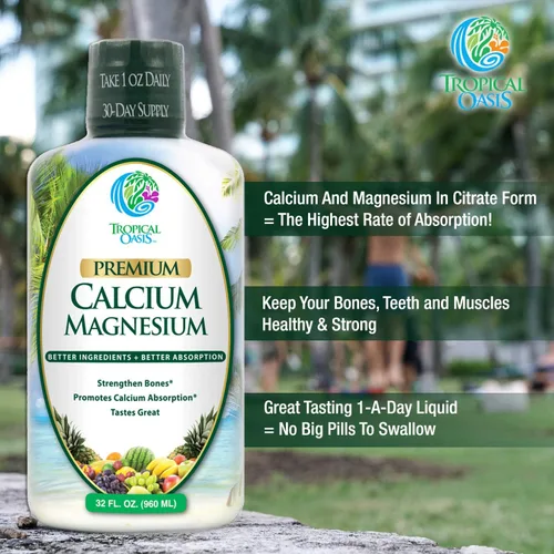 Miniatura 3 de Tropical Oasis Calcio líquido y magnesio – Fórmula natural con soporte para huesos fuertes – Vitaminas líquidas con calcio, magnesio y vitamina D