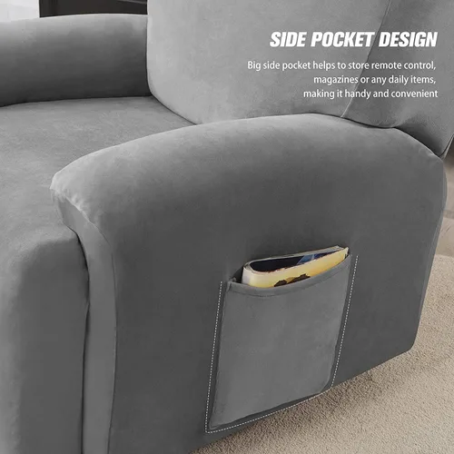 Miniatura 5 de Fundas de terciopelo para sillas reclinables, fundas suaves para sillas reclinables, fundas lavables para sofá reclinable con bolsillo lateral