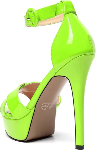 Miniatura 119 de MODENCOCO Sandalias de boda con correa de tobillo sexy para mujer, con plataforma y puntera abierta, tacón de aguja y tacón alto, zapatos de vestir
