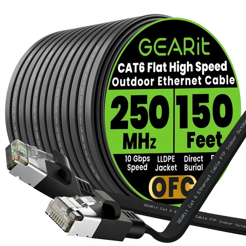 Miniatura 16 de GEARit Cable Ethernet plano Cat 6 para exteriores (15 pies, negro) Chaqueta LLDPE clasificada para entierro directo – Cat6 blindado FTP 10Gbps