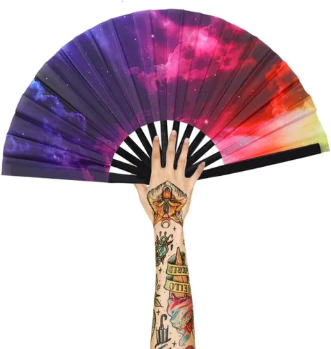Miniatura 4 de Abanico plegable grande de bambú, 2 unidades, ventilador de mano plegable de bambú, ventilador de mano plegable de tela de nailon chino/japonés