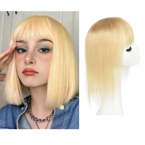 viviaBella Extensiones de cabello humano con clip, sin costuras, para mujer, base de seda gruesa para cabello que pica (#613, 5.1 x 5.1 pulgadas, 12