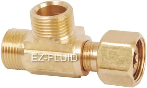 EZ-Fluid Comp. hembra de 3/8 pulgadas x 1/4 pulgadas macho Comp. x 3/8 pulgadas macho Comp. LF Latón Add-on-Tee Extensor de conexión de rama,
