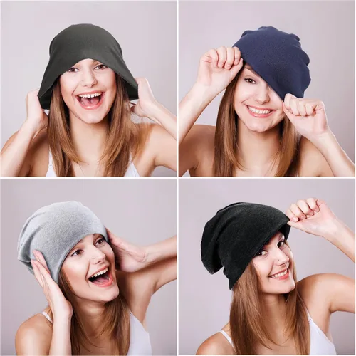 Miniatura 4 de SATINIOR Gorro holgado de 4 piezas para dormir gorro de dormir de punto de calavera holgada gorro de dormir para hombres y mujeres azul gris