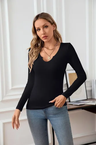 Miniatura 5 de VICHYIE Camiseta de manga corta con cuello en V para mujer, estilo casual, ajustada
