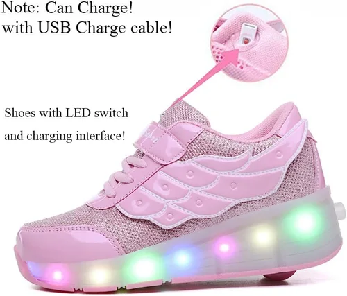 Miniatura 2 de Nsasy - Zapato deportivo para niña con ruedas para patinar y luces. Tenis deportivo con luces Led para niñas, regalo navideño para niños, rosado