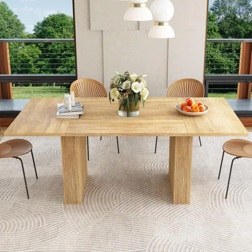 Miniatura 25 de weselon Mesa de comedor extensible de 42 a 105 pulgadas para 4 a 12, mesa de comedor ovalada expandible con base de pedestal estriada y pata