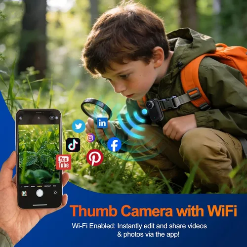 Miniatura 5 de Mini cámara corporal 4K con pantalla de 1.47 pulgadas y WiFi, video vertical/horizontal, cámara de acción magnética de pulgar de 3 horas, cámara POV
