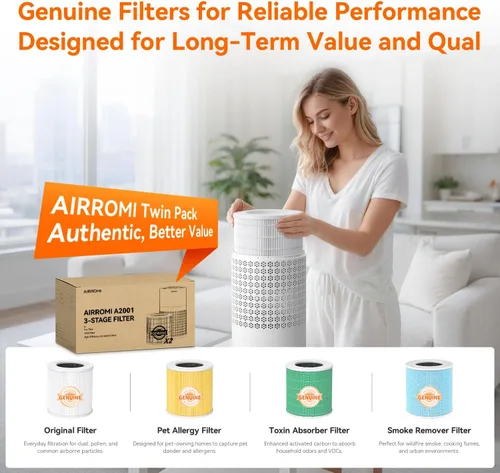 Miniatura 9 de Purificador de aire AIRROMI para dormitorio con filtro HEPA 3-en-1, purificador de aire para mascotas para el olor a orina de gato en el hogar
