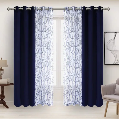 Miniatura 26 de BONZER Cortinas para Mezclar y Combinar - 2 Piezas de Cortinas Transparentes con Estampado de Ramas y 2 Piezas de Cortinas Opacas para Dormitorio