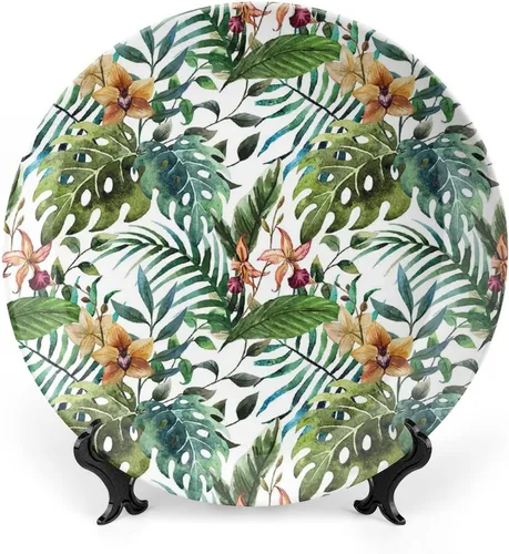 Miniatura 8 de XISUNYA Plato decorativo de 6 pulgadas, plato de cena retro, patrón floral de cuero, textura de fondo estampado de fondo de cerámica para colgar