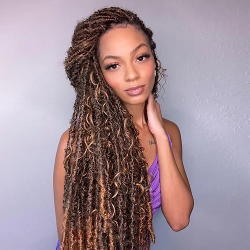 Miniatura 7 de Bobbi Boss Trenzas de ganchillo de mezcla de cabello humano HBF001 HF rizado profundo Boho Locs 26" (4)