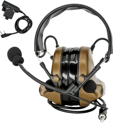 Auriculares tácticos Hearangel, reducción de ruido con captación de sonido y PTT Ken de 2 pines para actividades de airsoft Marrón coyote