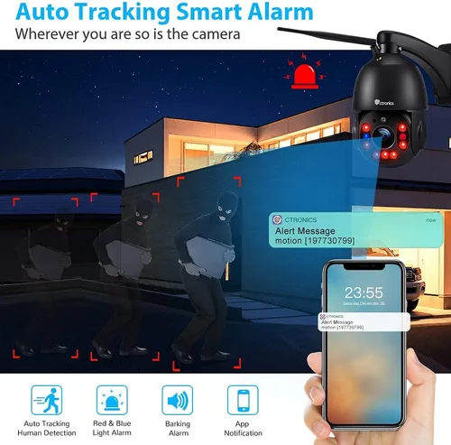 Miniatura 7 de Ctronics Cámara de seguridad con zoom óptico de 5MP 30X WiFi para exteriores, cámaras de vigilancia WiFi de 2.4/5Ghz con crucero y zoom automático