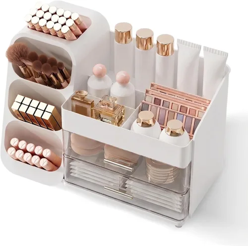 Miniatura 10 de Organizador de maquillaje con cajones para tocador, espacioso estuche de exhibición de cosméticos, solución de almacenamiento perfecta para tus