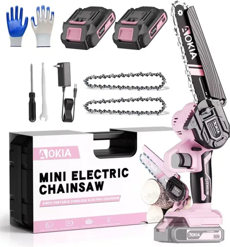 AOKIA Motosierra Eléctrica Mini Inalámbrica, Pequeña de Mano 20V de 2 Baterías con Cargador, Motosierra de 6 Pulgadas, Operada con Batería, para Uso