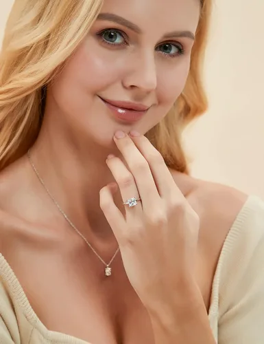 Miniatura 5 de EAMTI Anillos de compromiso de plata de ley 925 de 2 quilates, corte princesa, circonita cúbica, anillos de promesa de boda para ella