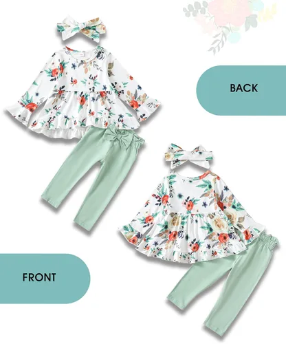 Miniatura 110 de Kucnuzki Conjunto de ropa para bebé niña pequeña, camisa de manga con volantes, pantalón floral, ropa de otoño e invierno para niña