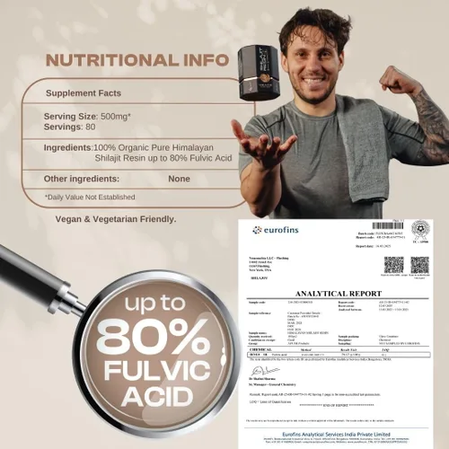Miniatura 2 de Resina Shilajit orgánica para hombres y mujeres, grado oro puro del Himalaya con más de 75% de ácido fúlvico y más de 85 oligominerales, probada