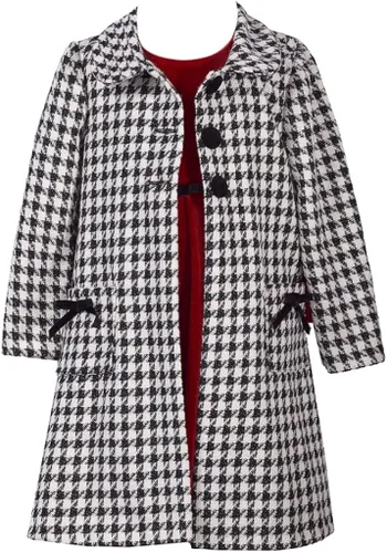 Bonnie Jean Conjunto de vestido y abrigo de Navidad para niñas y niñas pequeñas, Marfil-Vestido de burbuja rosa - Chaqueta
