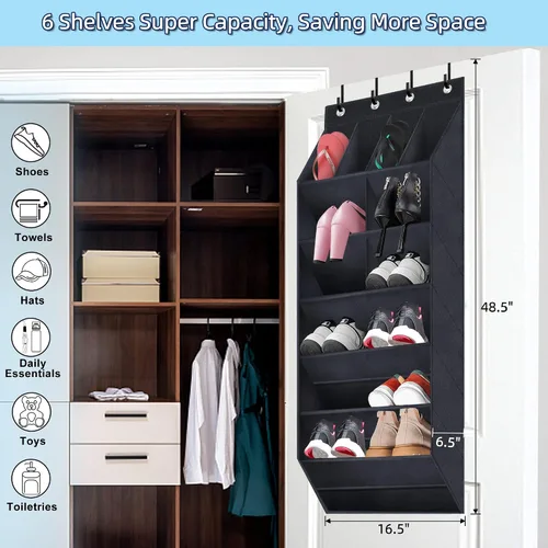 Miniatura 3 de Organizador de zapatos sobre la puerta, paquete de 2 organizadores colgantes con grandes bolsillos profundos, estante para armario y dormitorio